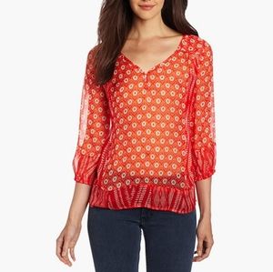 Lucky Brand Women's Caley Sheer Mixed Printed Top